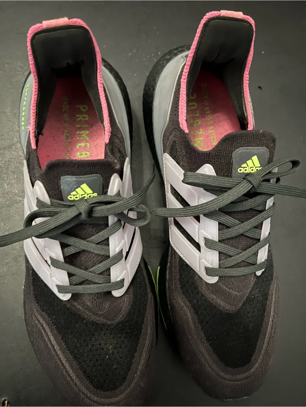 Adidas UltraBoost Women’s Black Sneakers with Pink Trim and Lime Logo